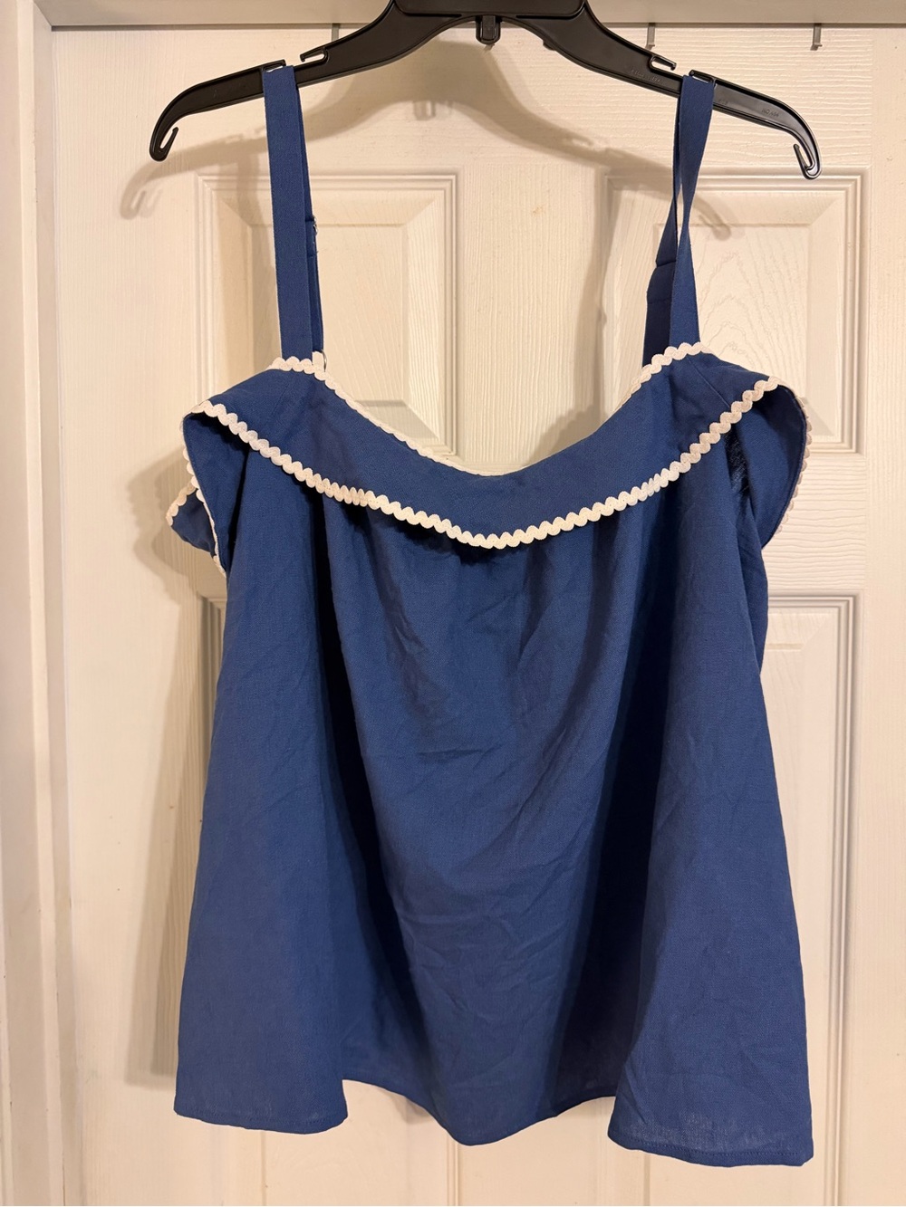 NWT Blue Women's Rick-Rack Trim Linen Blend Tank Top. Size:XL.